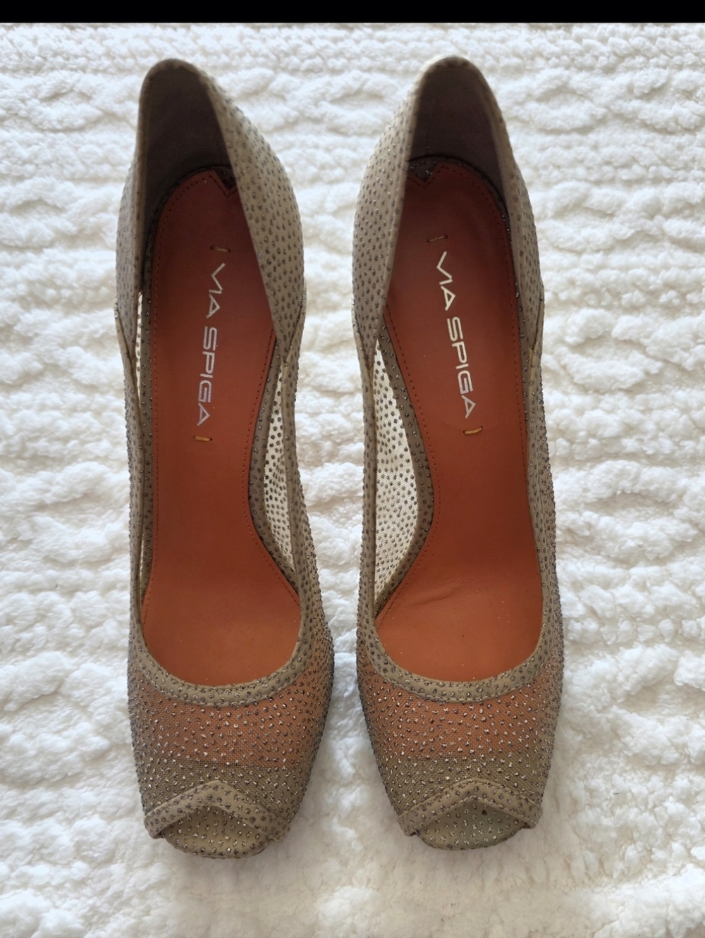 Via Spiga Size 8 Rhinestone Mesh Peep Toe Heels